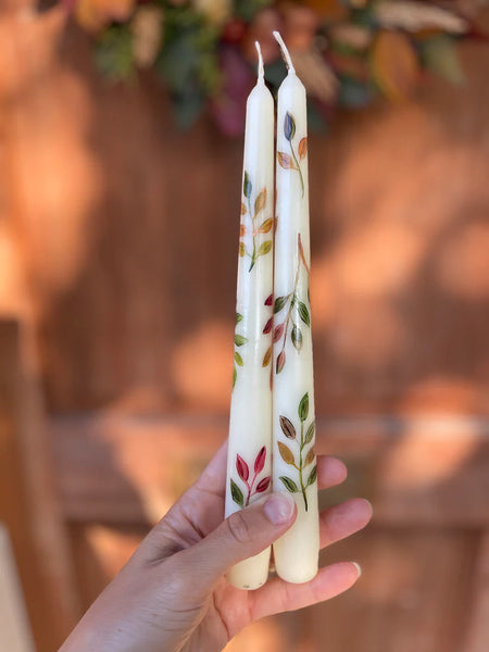Fall Leaves Hand Painted Candle