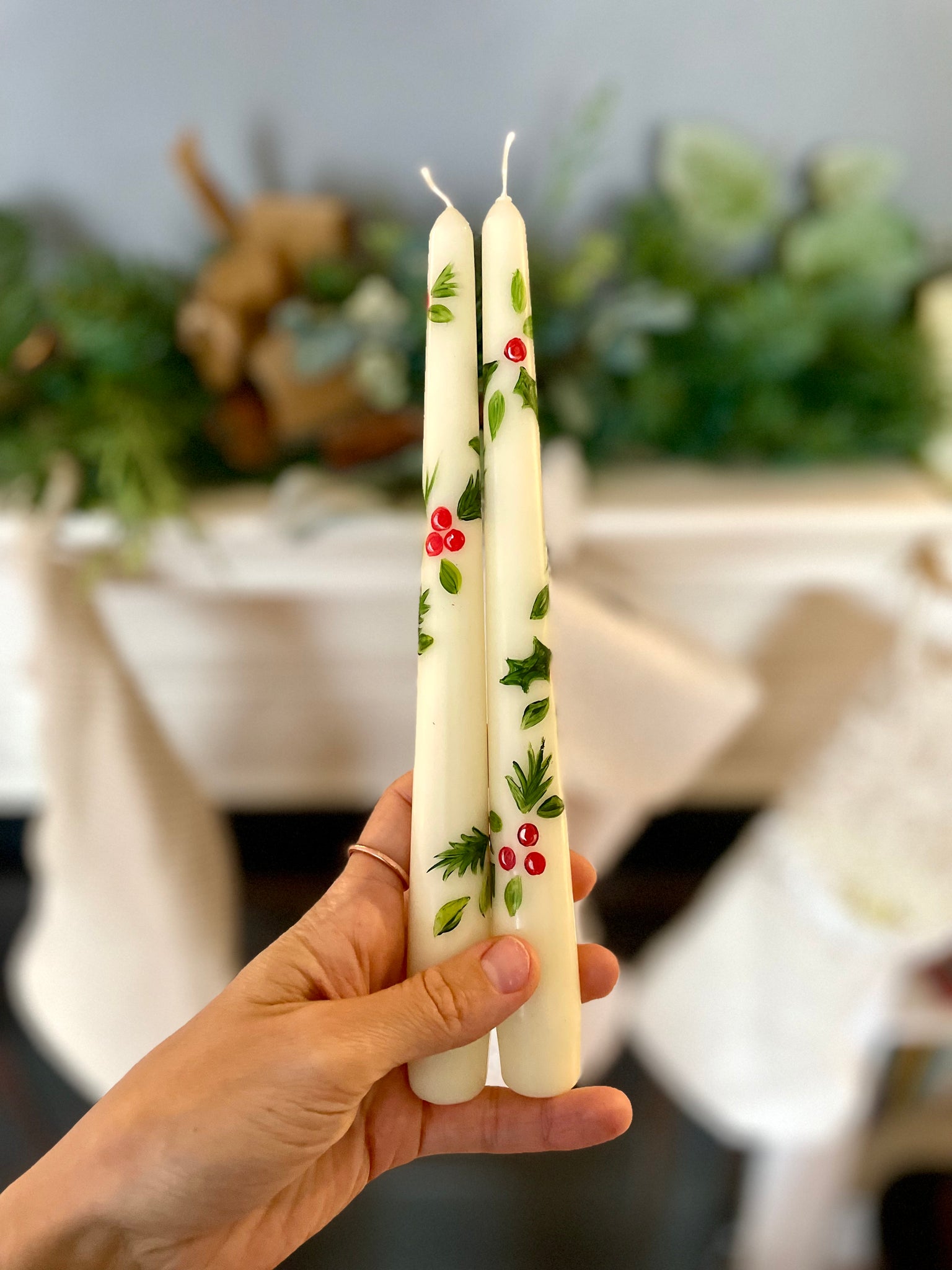 Holly Hand Painted Candles